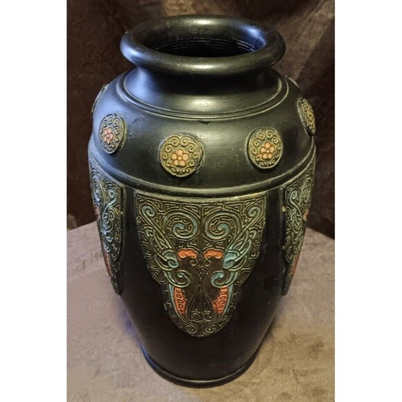 Antique Japanese Tokoname Dragon Vase Hand Painted Pottery Bronze Over Black 12" - Picture 2 of 5
